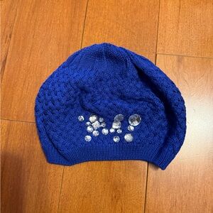 H&M y2k Royal Blue Knit Beret with Gem Embellishments